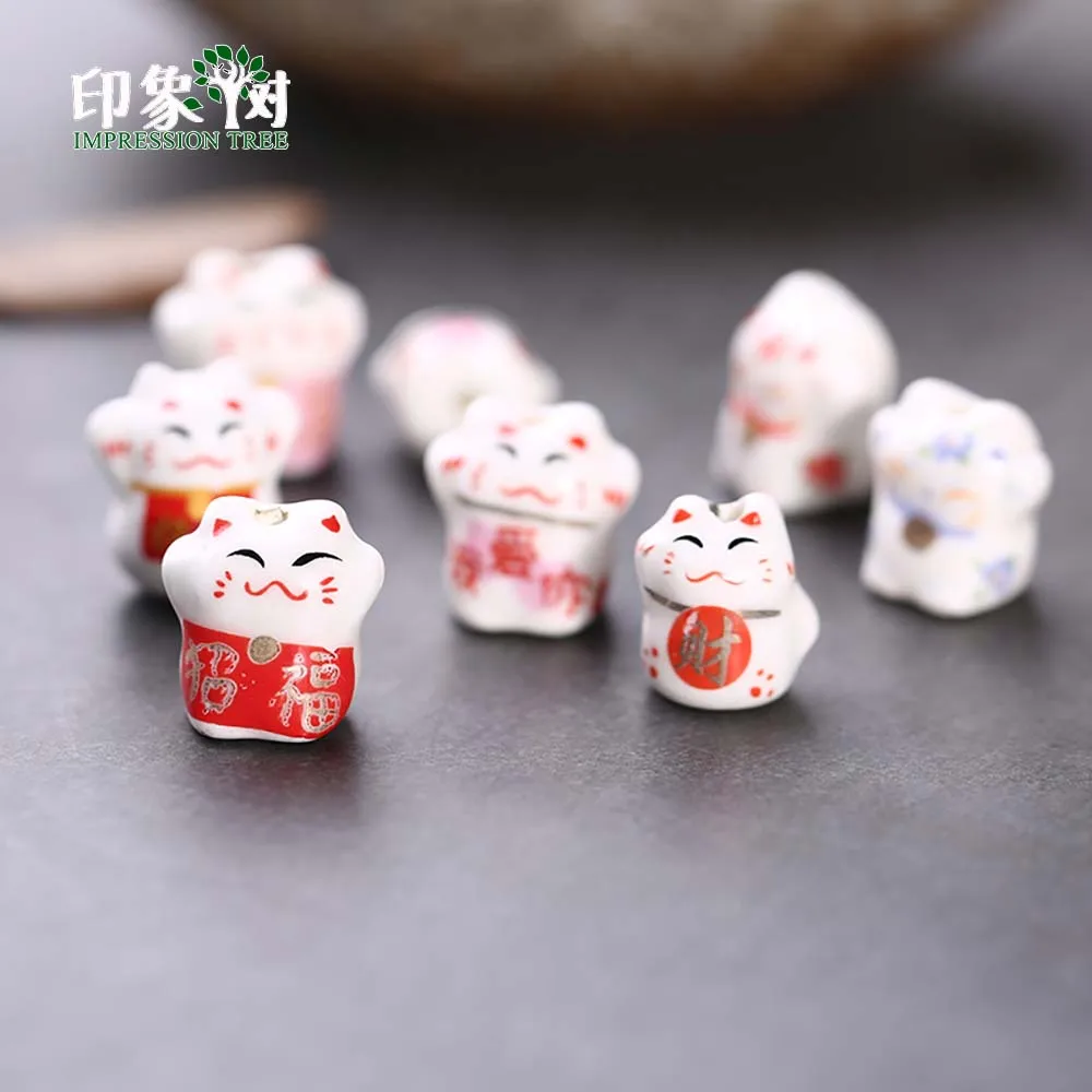 10 шт 12 14 мм Lucky Cat Керамика бусины манэки нэко \ кошки распорки милые миленькие в