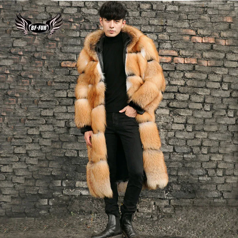 

Real Fur Winter Jackets Mens Real Fox Fur Coat Luxury Red Fox Fur Men's Leather Jackets With Hood Genuine Leather Coat Men
