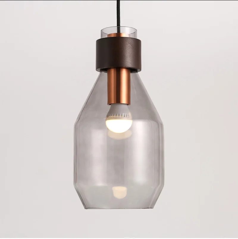 Бар однокамерный стеклянный подвесной светильник серый Синий янтарный абажур E27