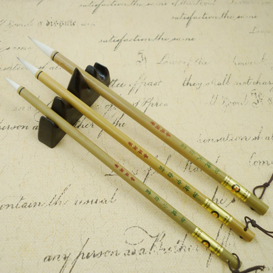 3pcs Chinese Calligraphy Brushes with bamboo penholder wool hair brush for painting calligraphy artist supplies | Канцтовары для