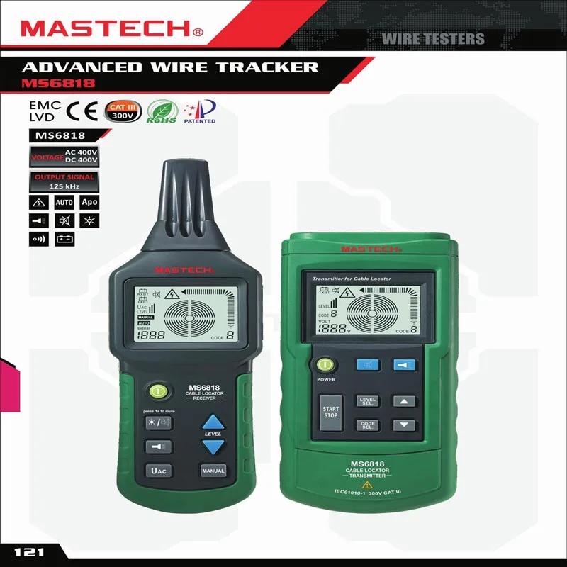 MASTECH MS6818 Расширенный тестер провода трекер многофункциональный кабель детектор 12~ 400 В труба локатор метр