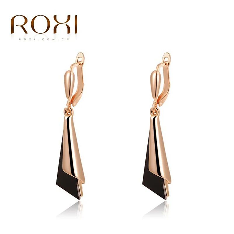 ROXI, серьги из розового золота, геометрические, элегантные, массивные, треугольные, для женщин, вечерние, свадебные, подарок, pendientes mujer moda