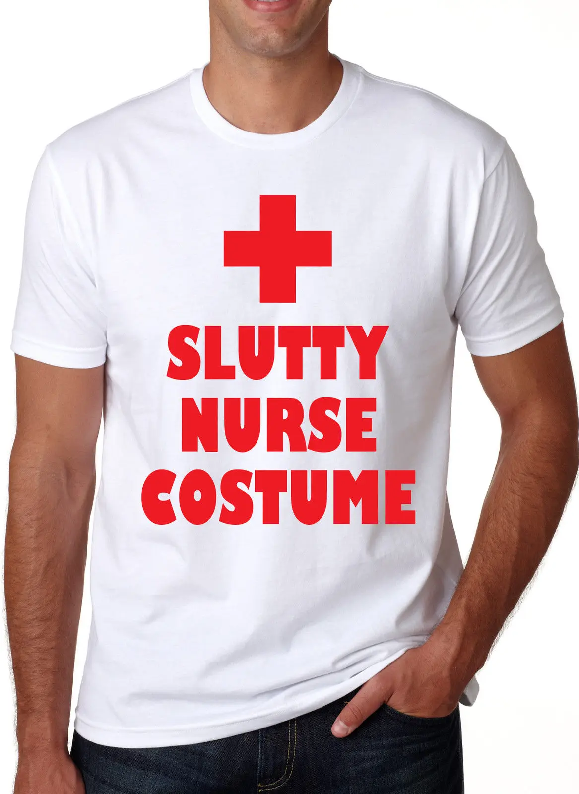 Slutty костюм медсестры Футболка Дешевый и забавный для Хэллоуина модная футболка с