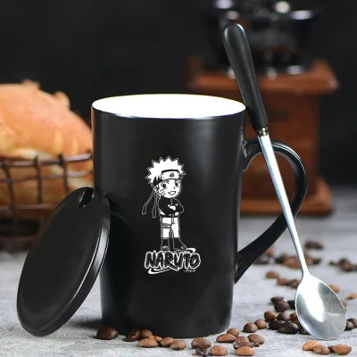 B OUSSIRRO Наруто Какаши Бесконечность кружки чистый цвет керамические кружки чашка с крышкой и ложкой кухонный инструмент подарок - Цвет: B