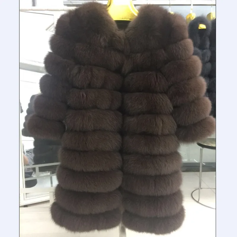 New Brand Winter Real Blue Fox Fur Coat Thick Warm Real fur Of Sables Women's Brown Long Jacket The fox fur Coat
