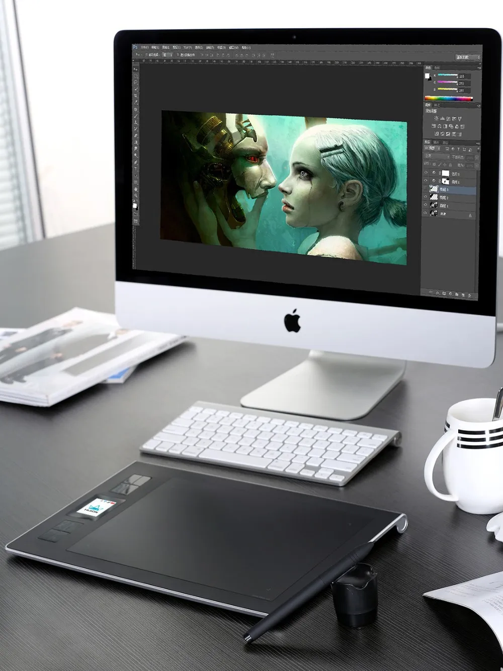 HUION DWH69 9x6 дюймов беспроводной цифровой планшет графический планшет 2048 уровней с ЖК-экраном и 8 Экспресс-клавишами