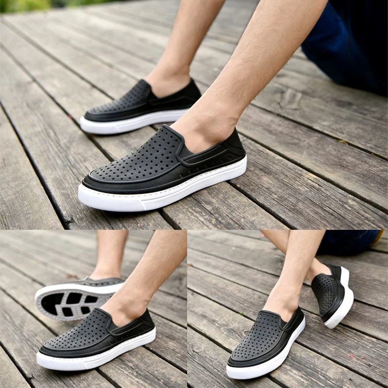Men's Casual Hollow Out Flat Chef Work Shoes Spring New Soft Breathable Anti-slip Restaurant Kitchen Hole Shoes