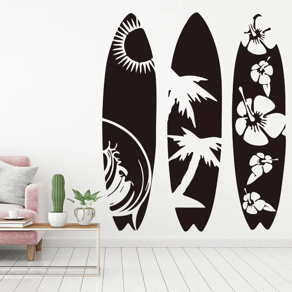 Large Set of 3 Surfboard Wall Sticker Bedroom Living Room Summer Beach Surf Board sport Wall Decal Kids Room Children Room Vinyl