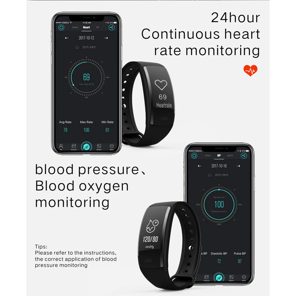 

SMARCENT Smart Bracelet QS90 Blood Pressure Heart Rate Monitor Blood Oxygen Monitor IP67 Fitness Tracker for Andriod IOS VS QS80