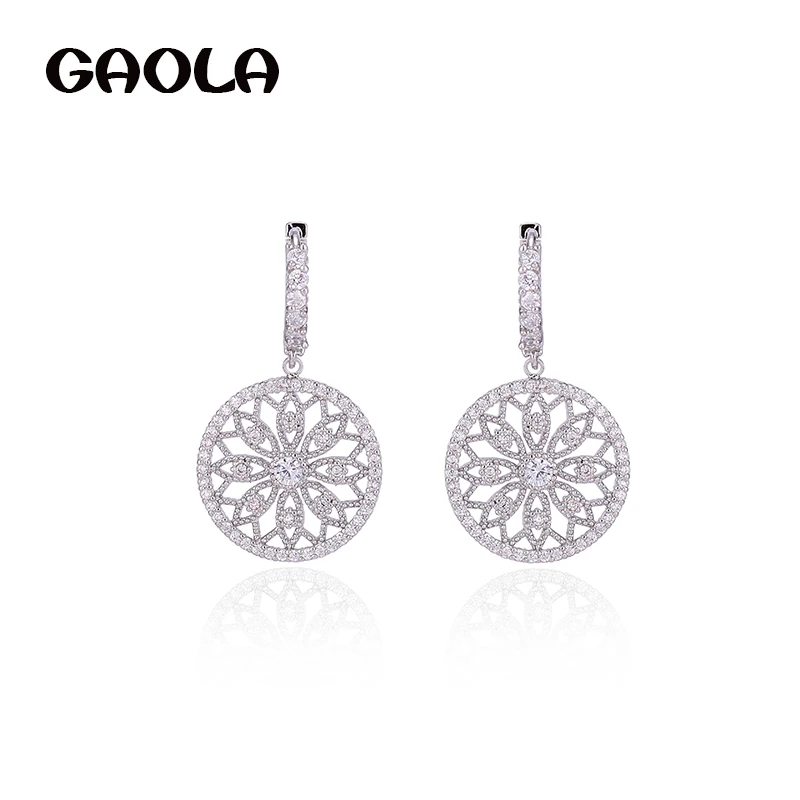 

GAOLA Hot Round Flower CZ Rhinestone Dangle Earrings For Women