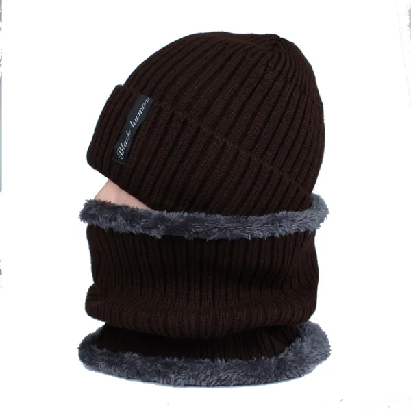 YOUBOME модные зимние Skullies Beanies, вязаная шапка, шарф, женские зимние шапки для мужчин и женщин, мешковатые теплые утолщенные шапки для девочек, шапки - Цвет: coffee set