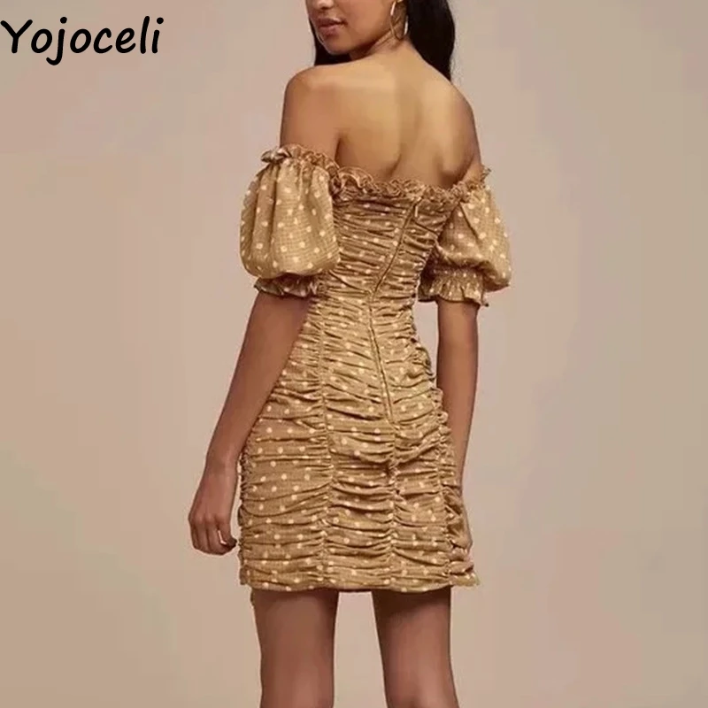 Женское плиссированное платье Yojoceli летнее пляжное в горошек с открытыми плечами