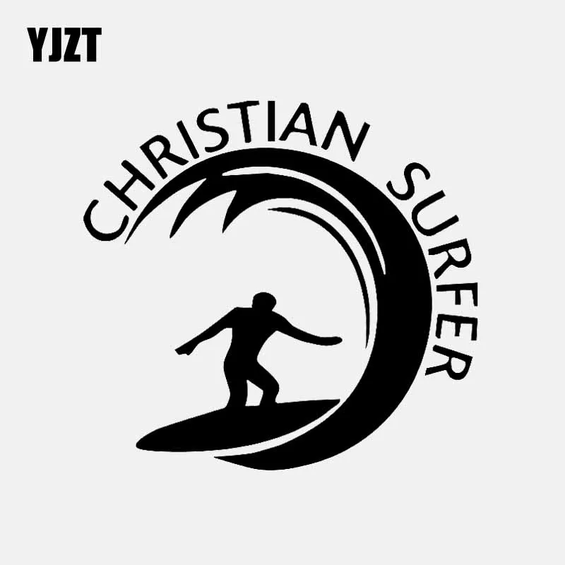 

YJZT 14.7CM*13.8CM CHRISTIAN SURFER Car Sticker Personality Vinyl Decal Black/Silver C3-1357