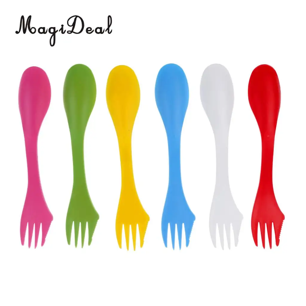 MagiDeal 6 шт./компл. посуда для кемпинга Spork комбинированный гаджет путешествий ложка