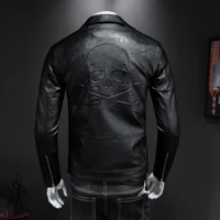 2019 new mens motorcycle leather jacket boomer men slim lapels leather jacket skull punk style high quality