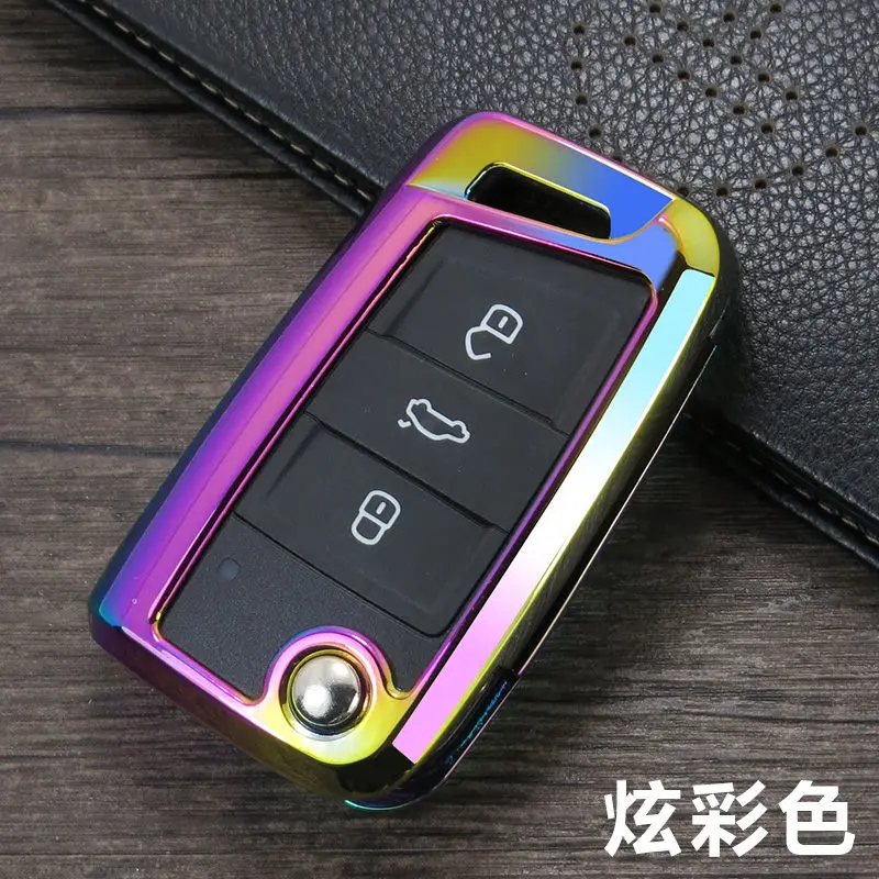 Цинковый сплав кожаный чехол для ключей для VW Golf 7 mk7 Skoda Octavia A7 Polo Key Portect чехол автомобильные аксессуары - Название цвета: A