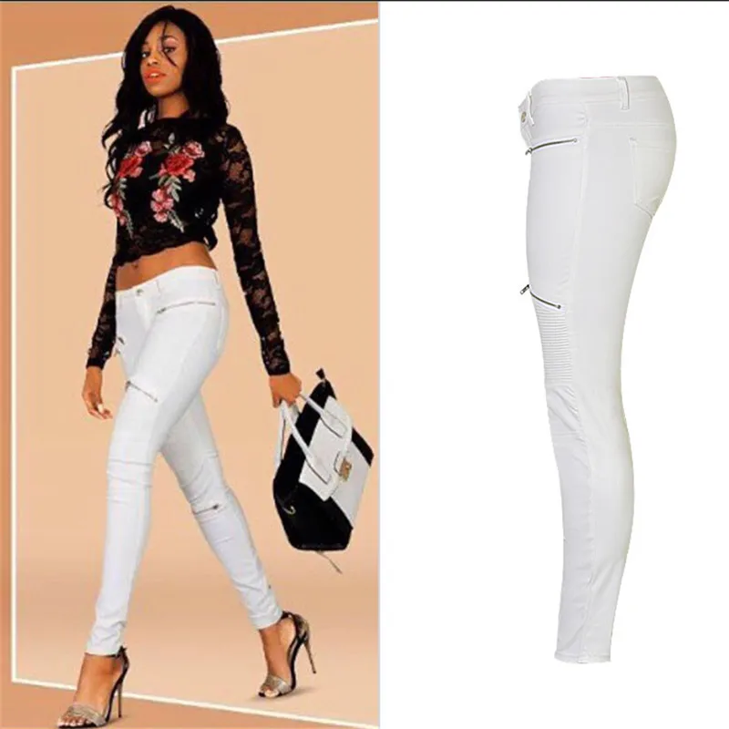 

Women Skinny Bleached Fake Zippers Pants 2018 Hot Sexy Boyfriend Jeans for Women Vintage Elasticity Jeans