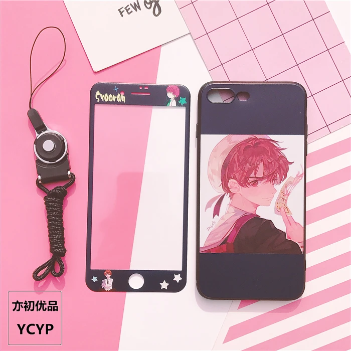 LOVER для iPhone XS max/XR Mocha Sakura чехол и Передняя пленка для экрана из закаленного стекла для iPhone X XS 8 7 Plus 6 6splus мультфильм - Цвет: Черный