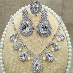 necklace earringring ZerongE ювелирные изделия великолепные высокие pageant блестящие стразы корона тиара свадебные украшения невесты - Окраска металла: necklace earringring