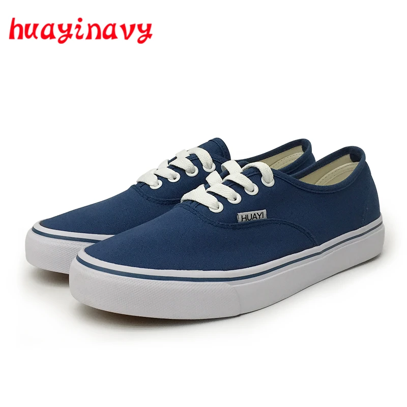huayi navy Fashion Men Shoes Casual Flat White Canvas 2018 Spring Summer Comfortable Vulcanized For V01 | Обувь