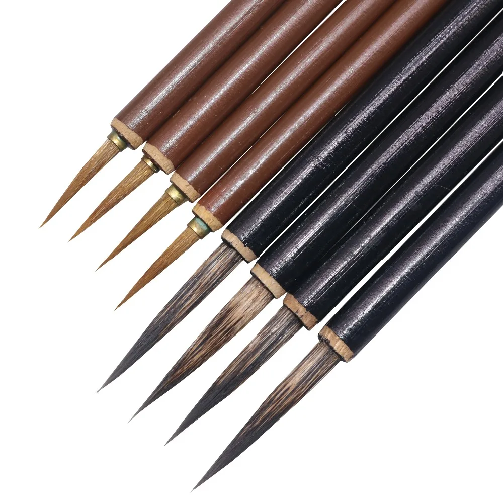 5 Pcs Brown Black Large Hook Line Pen Watercolor Brush Chinese Calligraphy Artist Art Student Learning Stationery Painting Tool