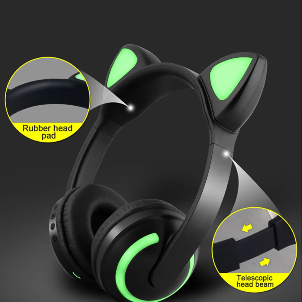 Jqaiq кошачьи наушники Bluetooth стерео мигающий светящийся Кот беспроводные игровая