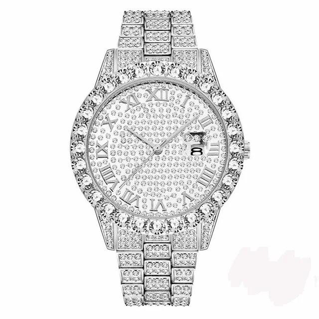 ALL Silver TOPGRILLZ мужские часы серебристого и золотого цвета мужские часы лучший бренд класса люкс браслет с бриллиантами кварцевые наручные часы из нержавеющей стали деловые часы - Цвет: ALL Silver