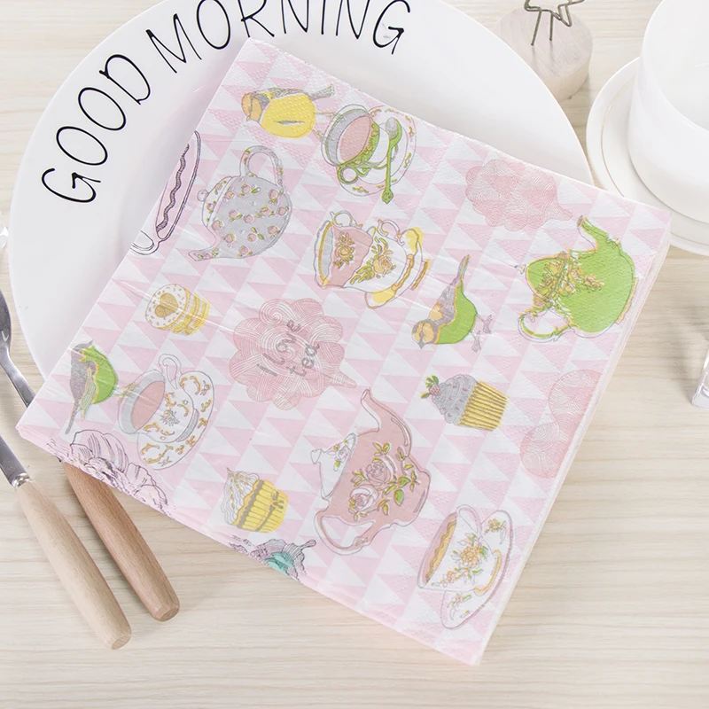 20 винтажных салфеток бумажные салфетки с принтом I love tea time цветочный горшок чашка