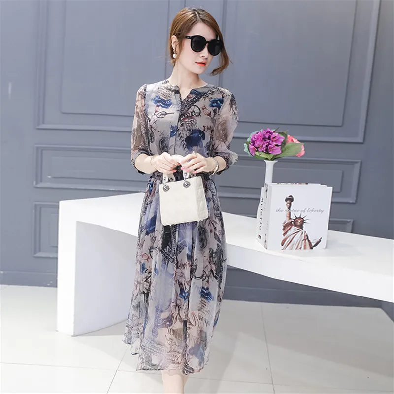 Летнее женское платье в ретро стиле 2020 шелковое коротким рукавом женская одежда