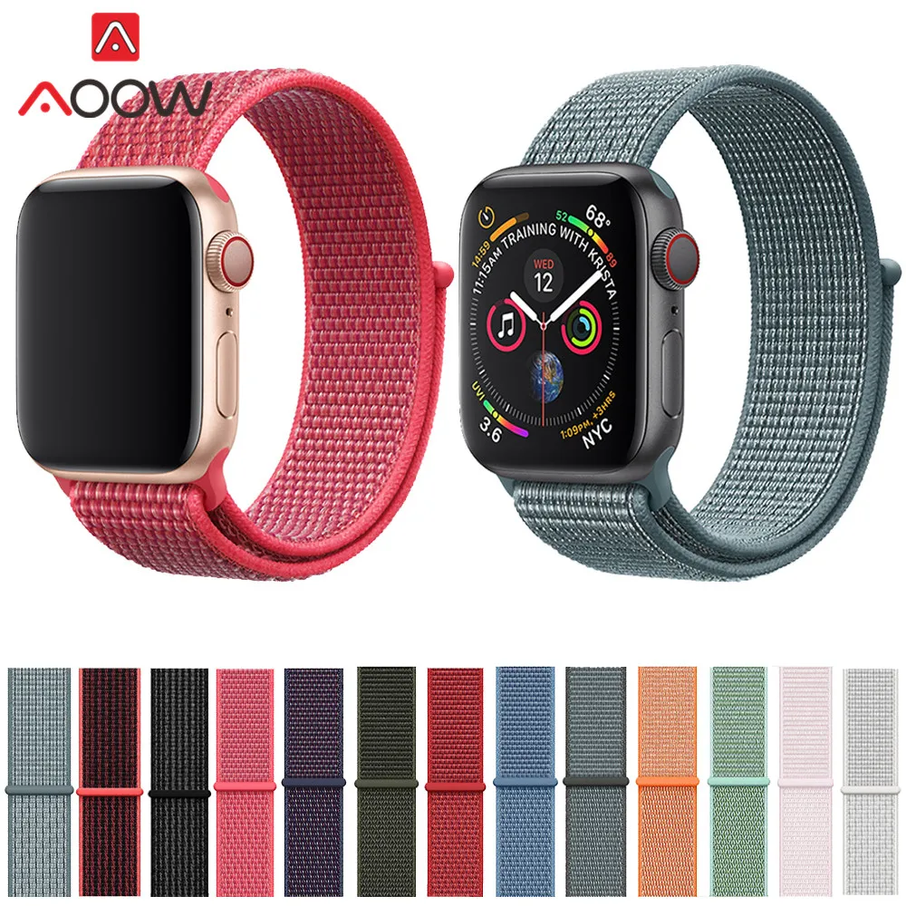 Цветной нейлоновый ремешок для часов Apple Watch 38 мм 42 мм 40 мм 44 мм тканый холщовый ремешок на липучке браслет для часов iwatch 1 2 3 4