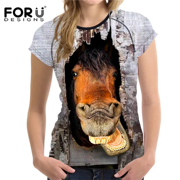 FORUDESIGNS/3D Crazy Horse Женская футболка Летняя Повседневная Женская короткий рукав футболки с животным принтом Женская Удобная футболка - Цвет: C0355BV