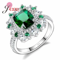 wholesale big stone women rings authentic 925 sterling silver jewelry vintage elements female green crystal jewelry
