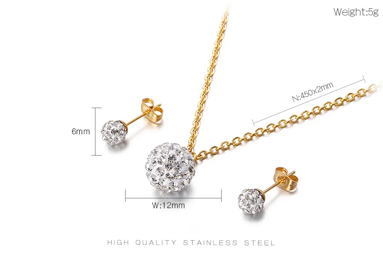 Stainless Steel Round With Zircon Necklace Earring Sets For Women Fashion Personalized Madam Jewelry Sliver/Gold |