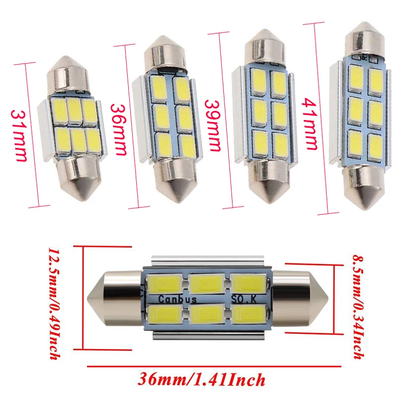 10X светодиодные лампы 6000K белый светильник 6-SMD 5050 с can-bus C5W ошибок 31/36/3941 мм интерьер