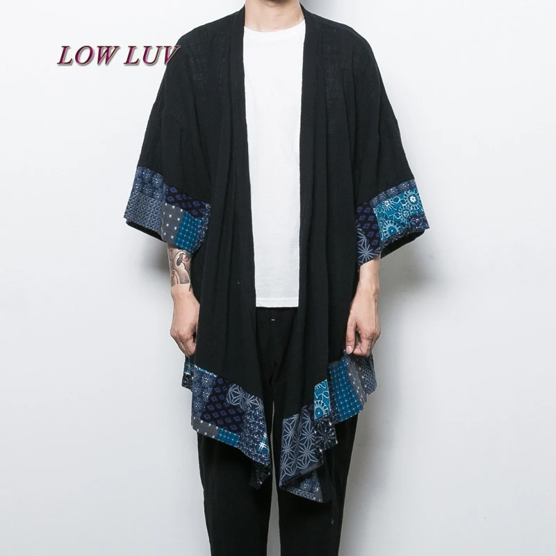 

China style men's cotton linen trench jacket long kimono windbreaker coat male loose shawl cardigan coat/casaco masculino