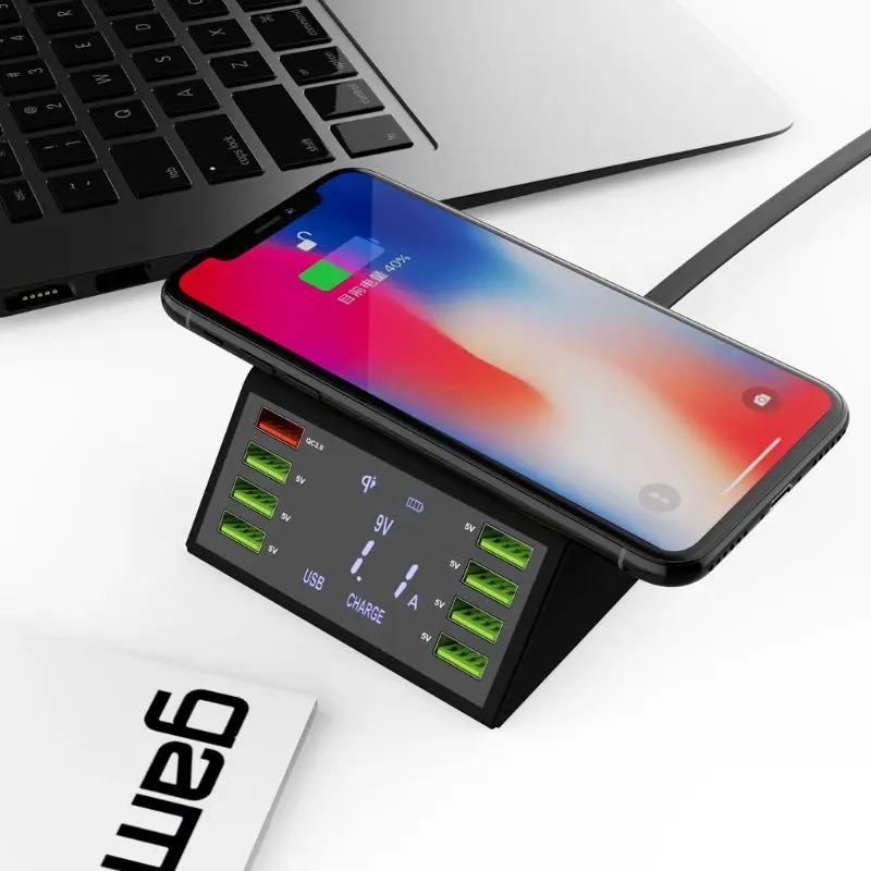 60 Вт QC 3 0 Быстрая зарядка 8 портов USB зарядная док станция Qi Беспроводное быстрое