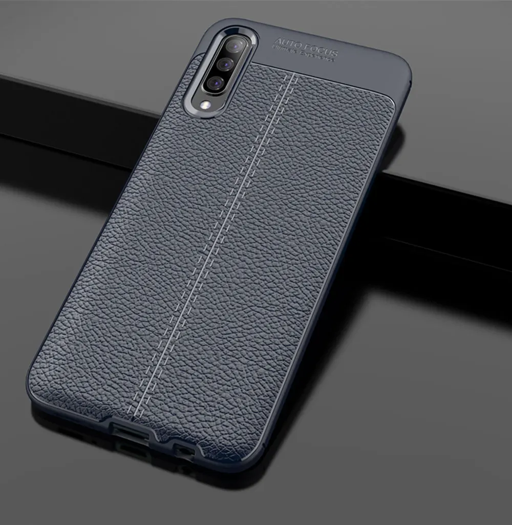 Противоударный чехол тонкий для samsung Galaxy A10 A20 A30 A40 A50 A70 модные A505 A405 тяжелый из искусственной кожи мягкая обложка полный Чехол - Цвет: Dblue