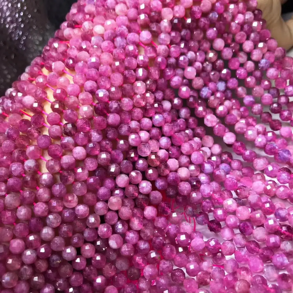 

loose beads RED TOURMALINE ROUND FACETED 5MM nature for making jewelry necklace 14inch FPPJ wholesale