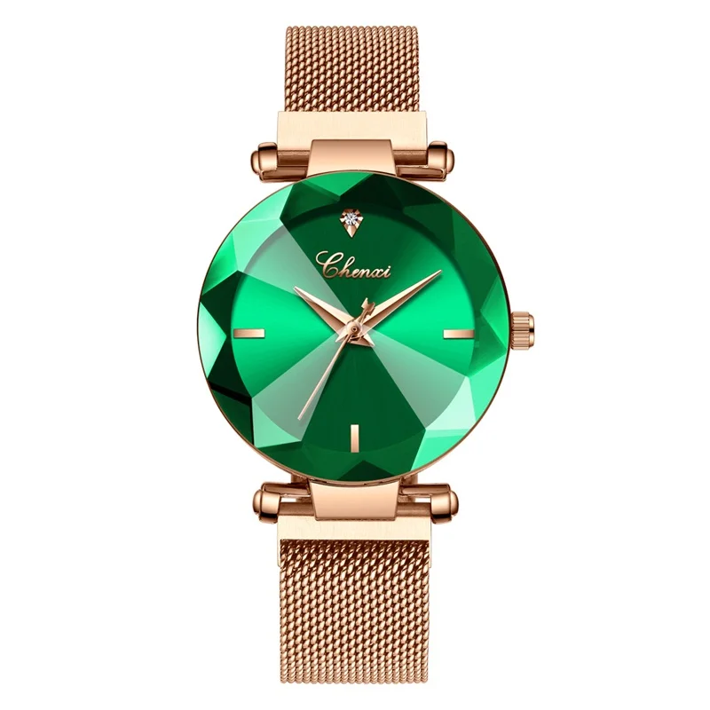 Green Dial CHENXI Модные 4 цвета огранка камня геометрические Кристаллы Роскошные женские кварцевые часы Женское платье часы женские часы zegarek damski - Цвет: Green Dial