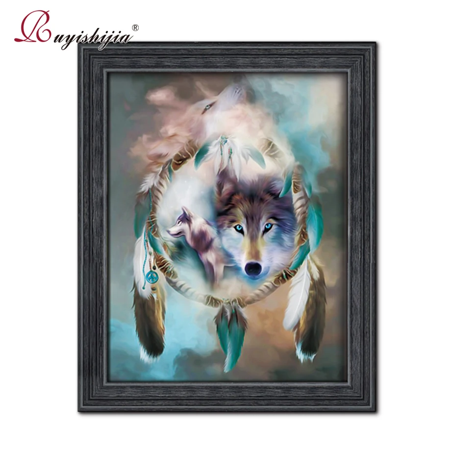 RUYISHIJIA 5D Diamond Painting Full Drill Square Mosaic Embroidery Pictures of Rhinestones diamant Animals wolves | Дом и сад