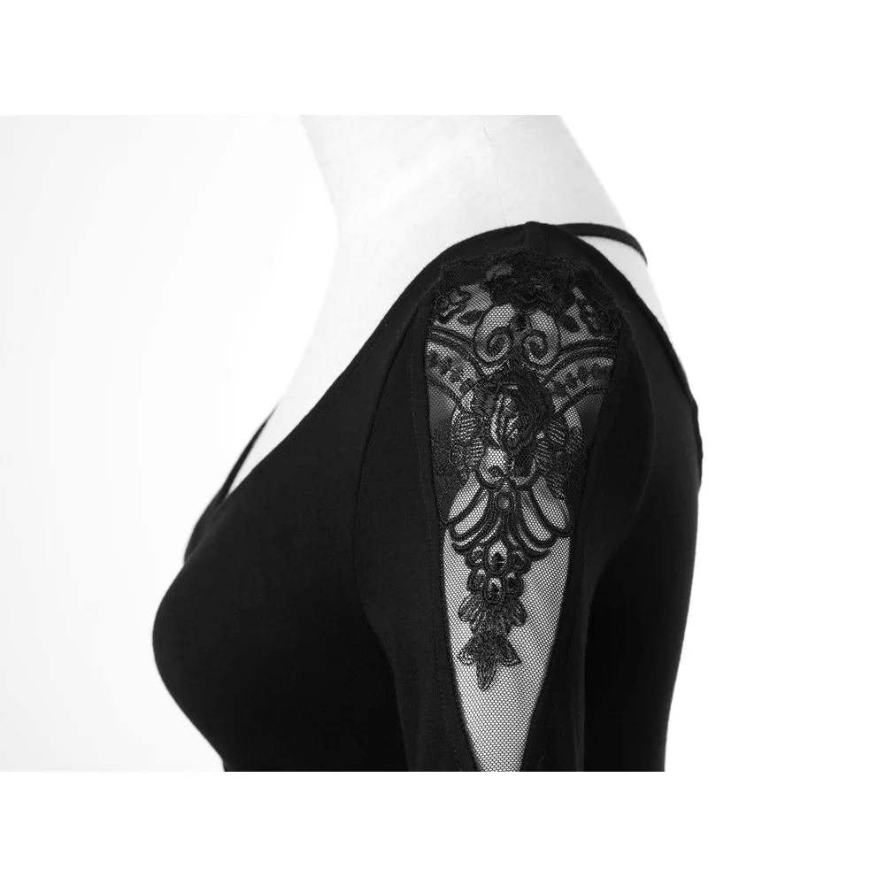 Женское платье в стиле панк Kera черное кружевное с длинным рукавом свободный