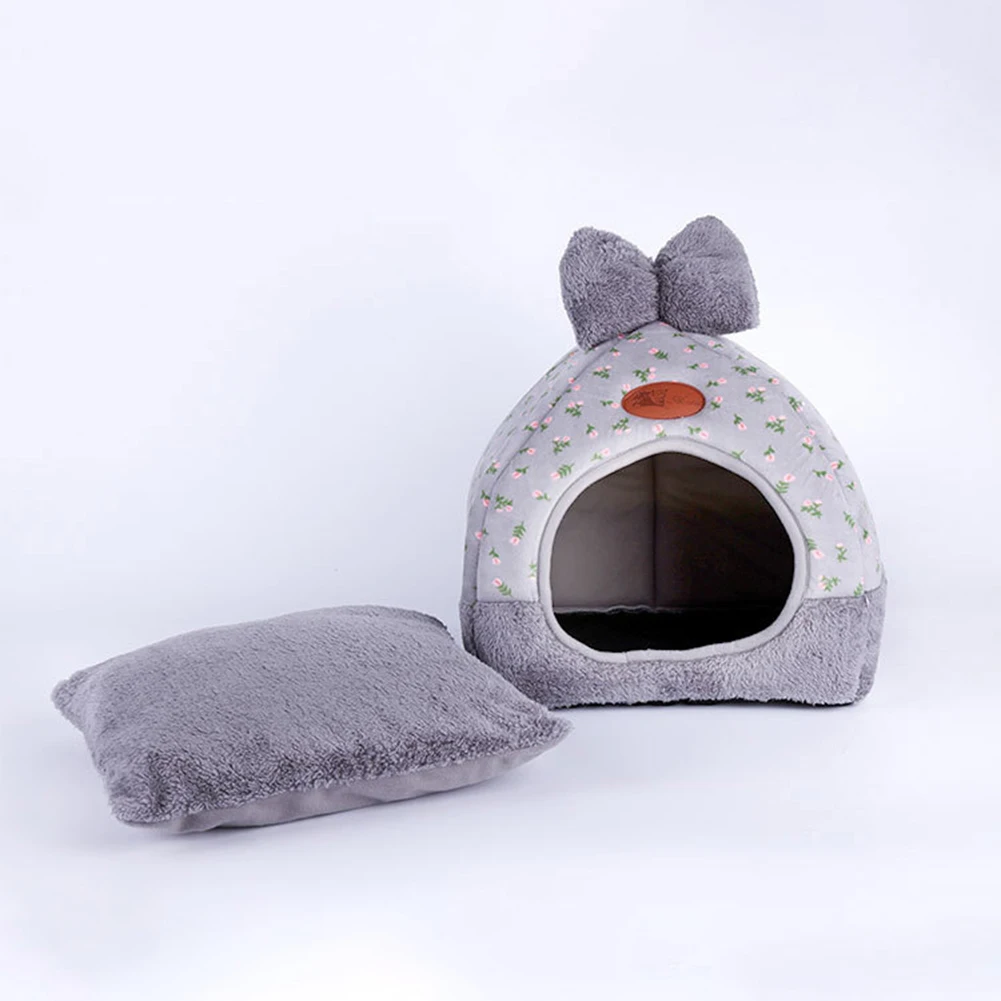 Grey Printing Складной домик для кошек, щенков, собак, мягкое теплое пещерное гнездо, домик, моющийся спальный мешок, подушка для домашних животных, кровать для щенков, собак, кошек, коврик для дивана kedi evi cuccia gatto - Цвет: Grey Printing