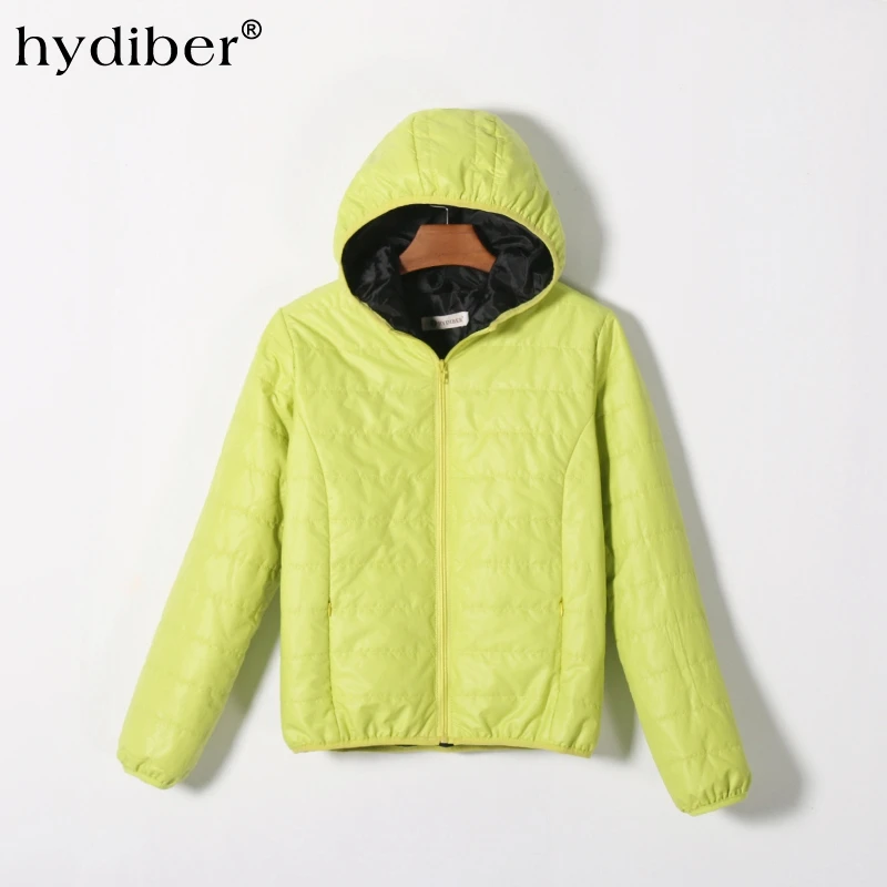 HYDIBER зимняя куртка с капюшоном, Женская парка, новинка, модная повседневная Осенняя Женская куртка ярких цветов с длинным рукавом, верхняя одежда 538TN