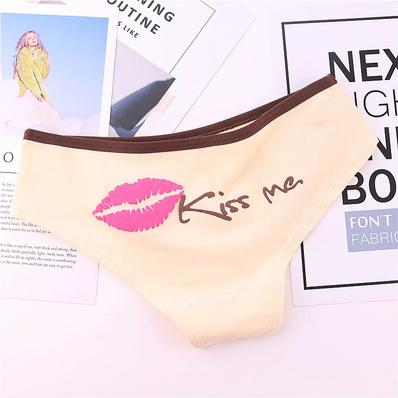 Новые модные женские модные сексуальные хлопковые трусики с принтом губ Kiss Me, трусы, трусики, нижнее белье