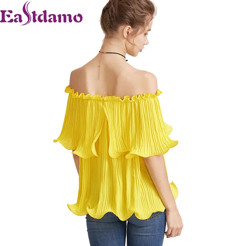 Eastdamo Off Shoulder Ruffle Шифоновая блузка рубашка Новые летние пляжные Для женщин Топы