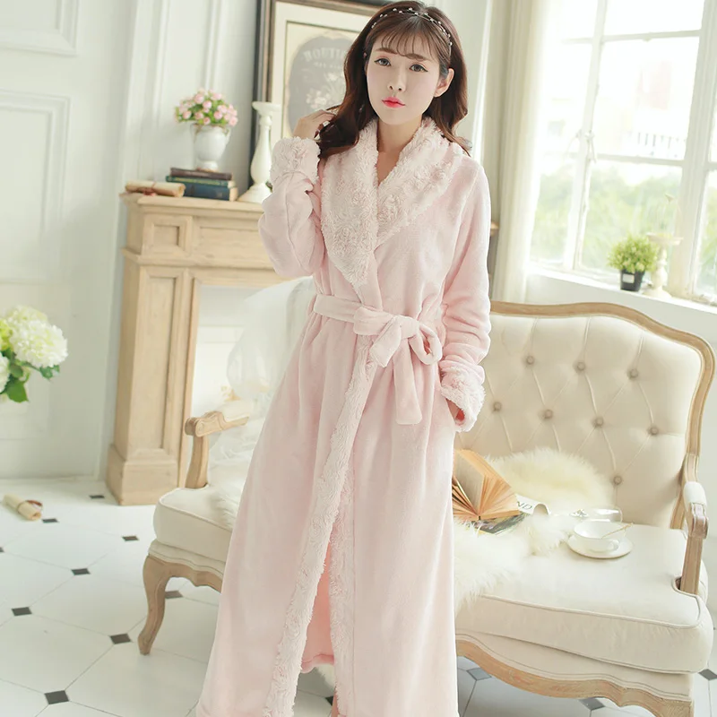 Женский халат зимний с длинным воротником мягкий теплый Коралловая бархатная