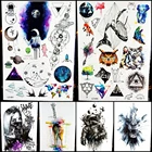 Татуировка Акварельная космонавт, временная татуировка звезда браслет с планетами, водонепроницаемая, поддельная татуировка, рукав, Геометрическая Татуировка HLZ-401