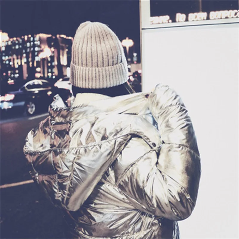 Новинка зимы 2020 Модный яркий серебристо-серый прямой пуховик с капюшоном