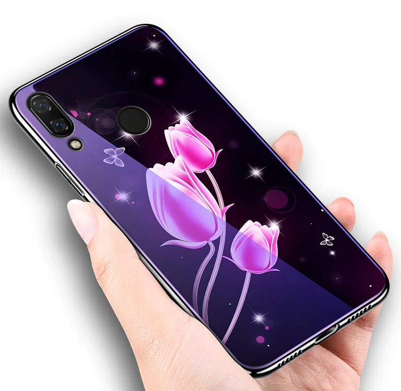 Чехол из закаленного стекла для Xiaomi Redmi Note 7 с цветным принтом|Бамперы| |