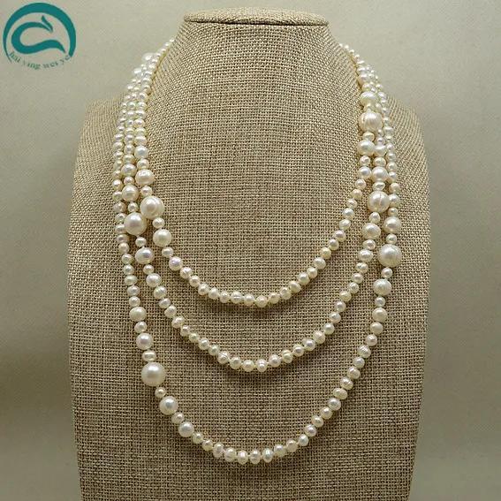 150CM Long Pearl Jewellery White Color Natural Freshwater Necklace 5-11mm Mixes Size Perfect Party Women Gift | Украшения и